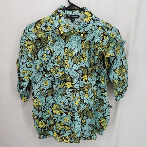 INC International Concepts Tops - INC International Concepts Blue Floral Button Front Top Small Casual (AR)